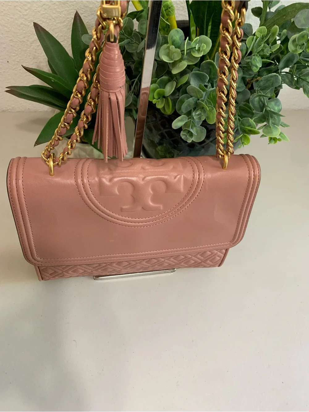 👜💕 Tory Burch Kira Quilted Leather Shoulder Bag — Dusty Rose